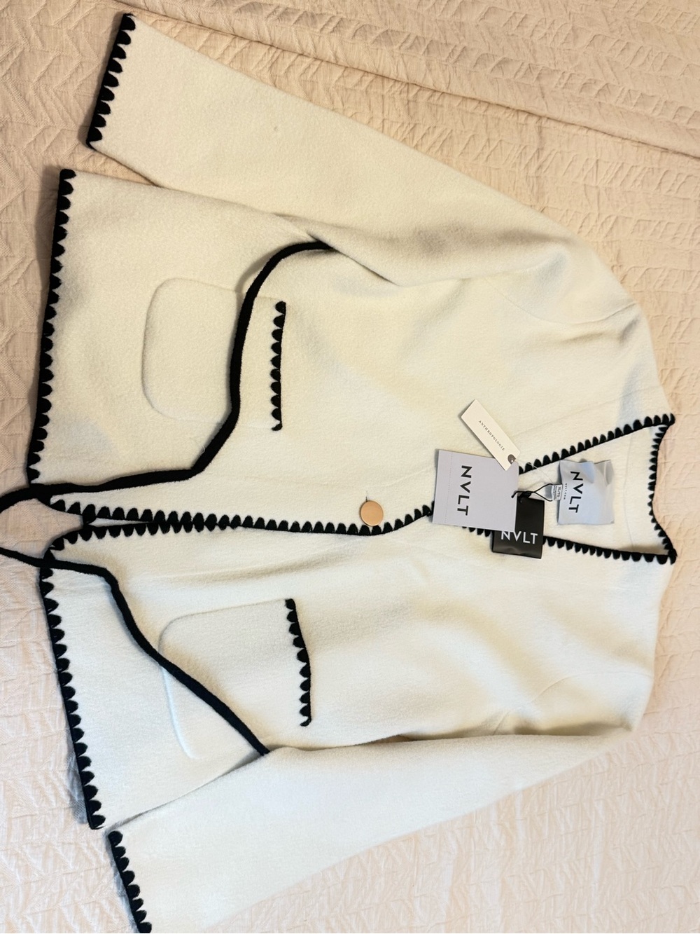 NVLT Cream Jacket with Black Scalloped Trim by Anthropologie